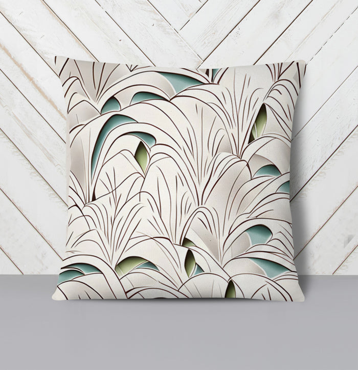 Beige Botanical Fan Leaf Pattern Throw Pillow Cover