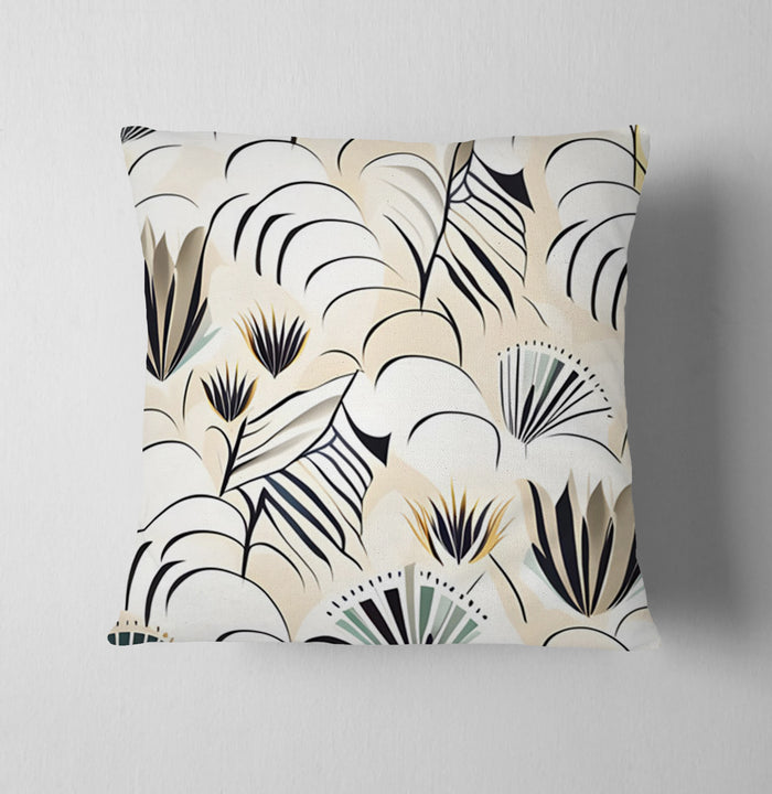 Beige Botanical Fan Leaf Pattern Throw Pillow Cover