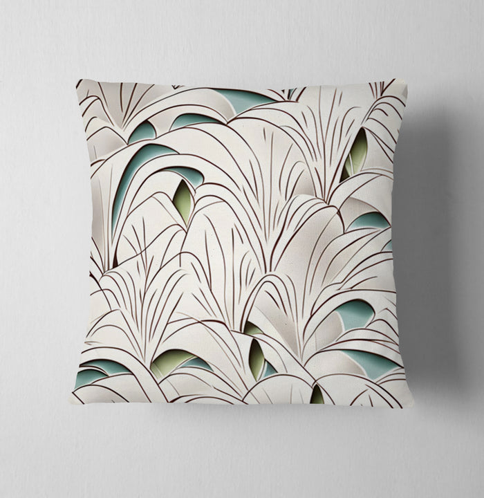 Beige Botanical Fan Leaf Pattern Throw Pillow Cover