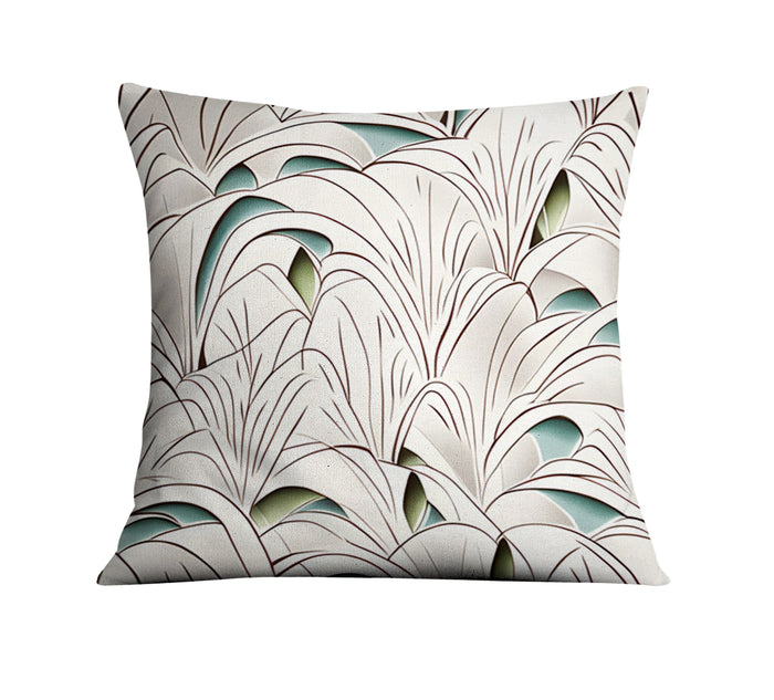 Beige Botanical Fan Leaf Pattern Throw Pillow Cover