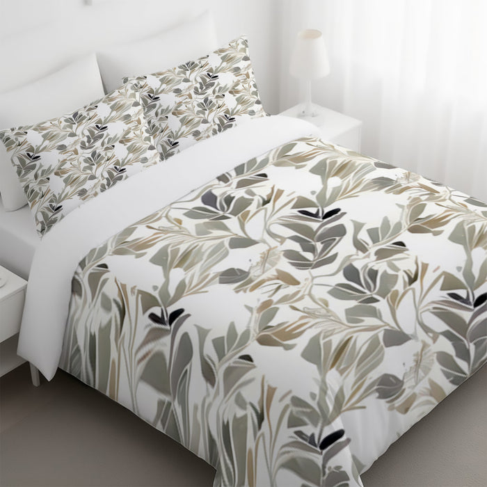 Beige Botanical Leaf Pattern Duvet Cover