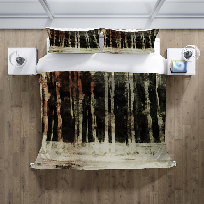 Beige Winter Forest Landscape Artwork Duvet Cover