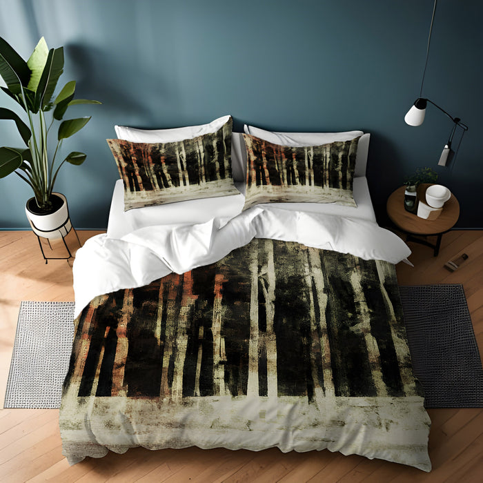 Beige Winter Forest Landscape Artwork Duvet Cover