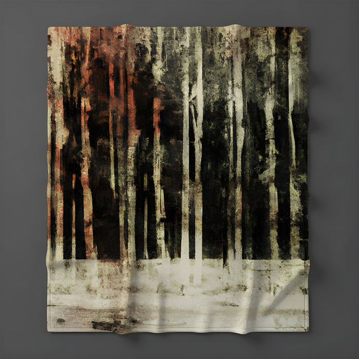 Beige Winter Forest Landscape Artwork Fleece Sherpa Blanket