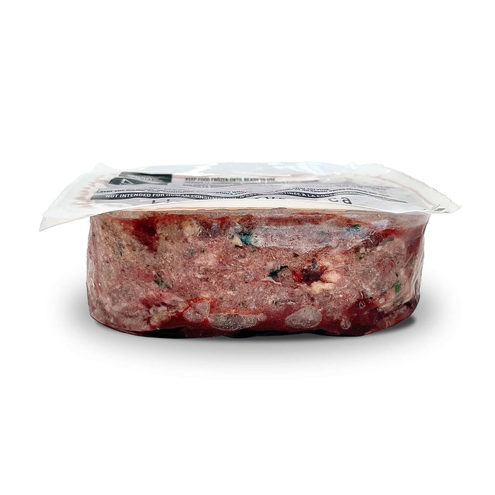 Big Country Raw XL Red vacuum-sealed frozen raw pet-food patty labeled for dogs, featuring XL Beef, Pork, and Lamb varieties for poultry-allergic pets.