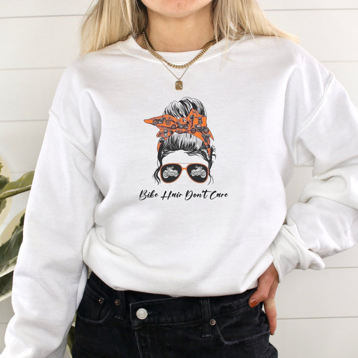 Bike Hair Don't Care Graphic Sweatshirt - Trendznmore
