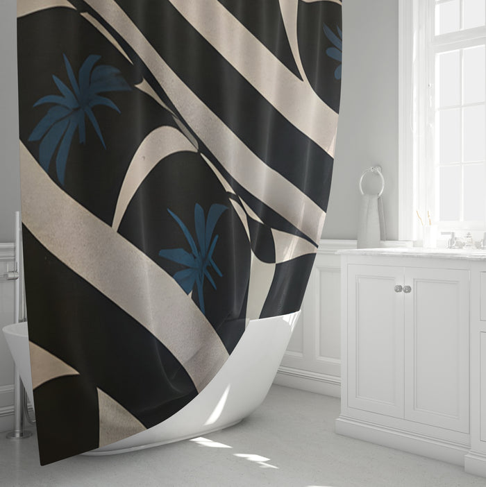 Black and Beige Abstract Wave Pattern Shower Curtain