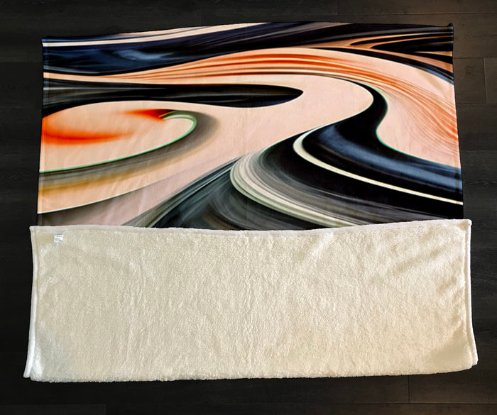 Black and Beige Liquid Marble Flow Pattern Fleece Sherpa Blanket