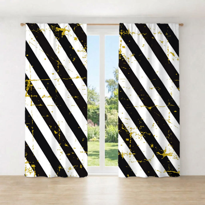 Black and Gold Diagonal Stripe Pattern Window Curtain
