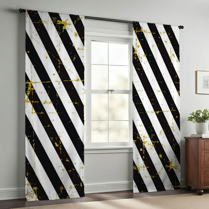 Black and Gold Diagonal Stripe Pattern Window Curtain