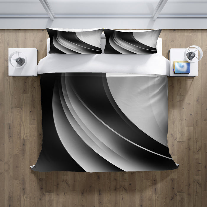 Black and White Curved Line Abstract Pattern Duvet Cover