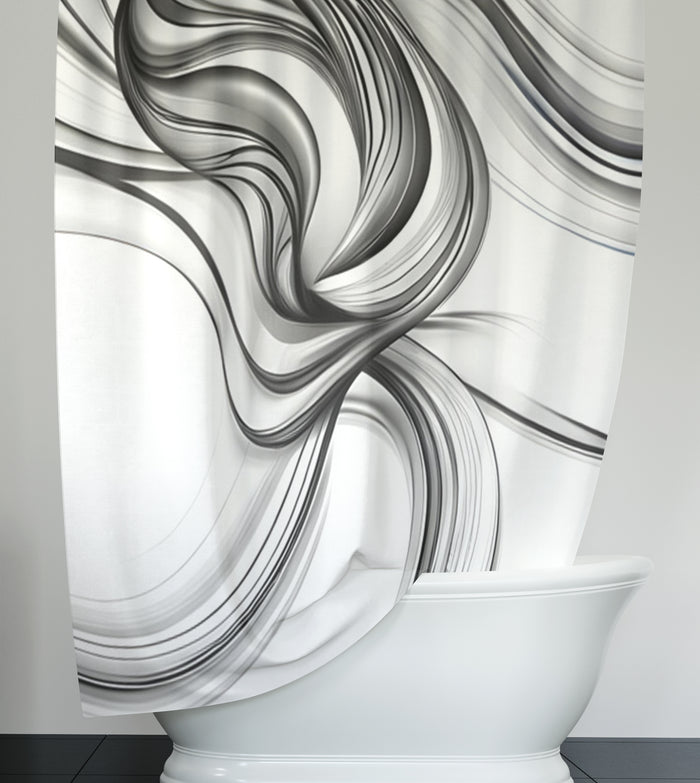 Black and White Fluid Line Pattern Shower Curtain