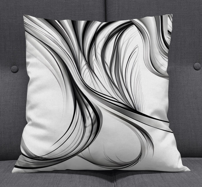 Black and White Fluid Line Pattern Throw Pillow Cover
