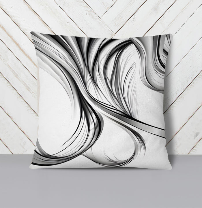 Black and White Fluid Line Pattern Throw Pillow Cover
