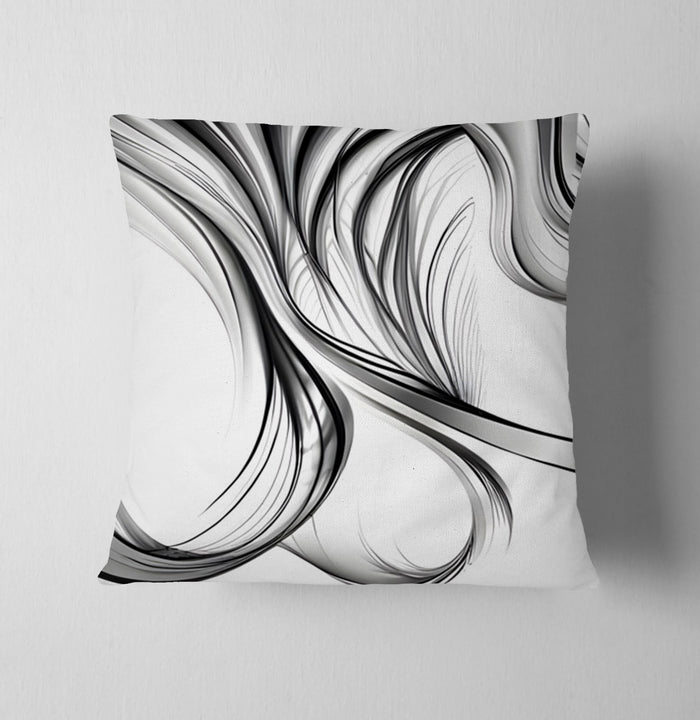 Black and White Fluid Line Pattern Throw Pillow Cover