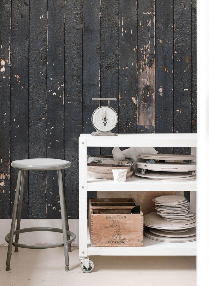 Black Wood Planks Wall Mural-Wall Mural-Eazywallz