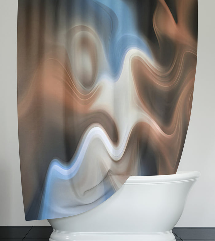Blue and Brown Fluid Abstract Pattern Shower Curtain