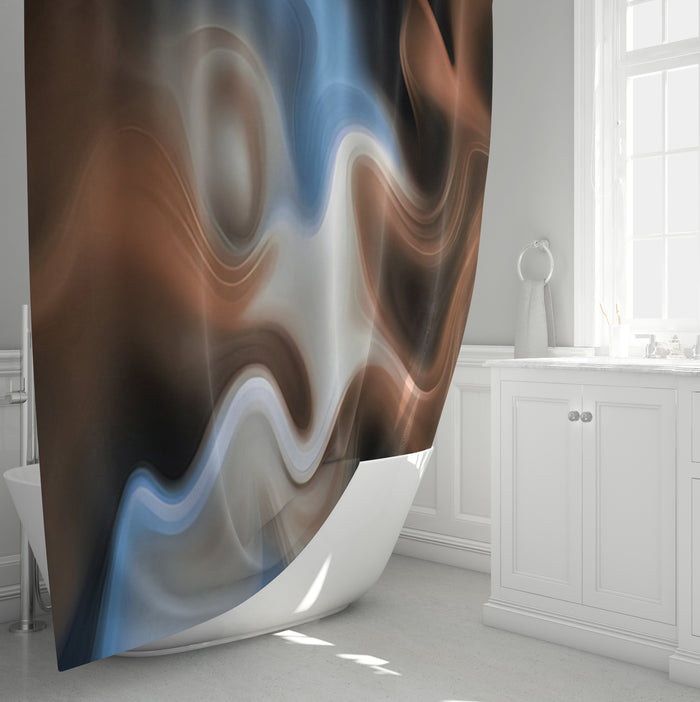Blue and Brown Fluid Abstract Pattern Shower Curtain