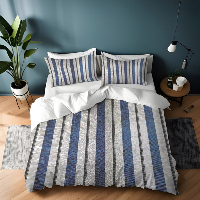 Blue and Gray Vertical Stripe Pattern Duvet Cover