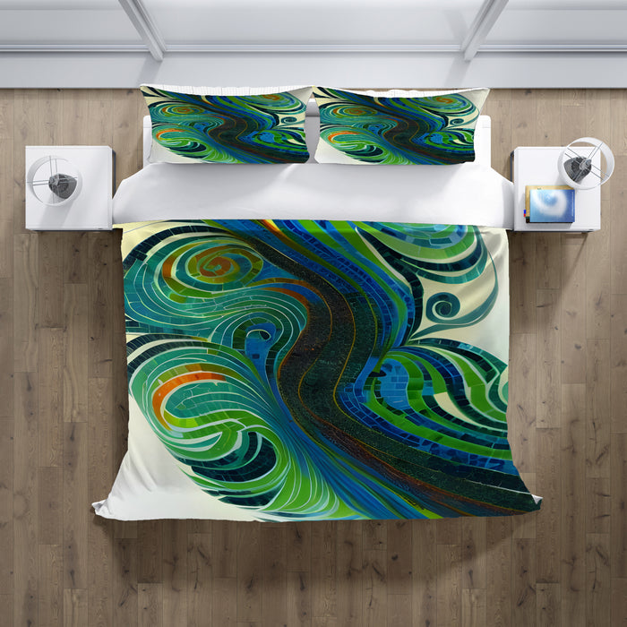 Blue and Green Swirl Abstract Pattern Duvet Cover