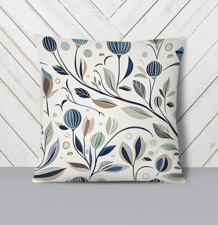 Blue Botanical Branch Pattern Throw Pillow Cover