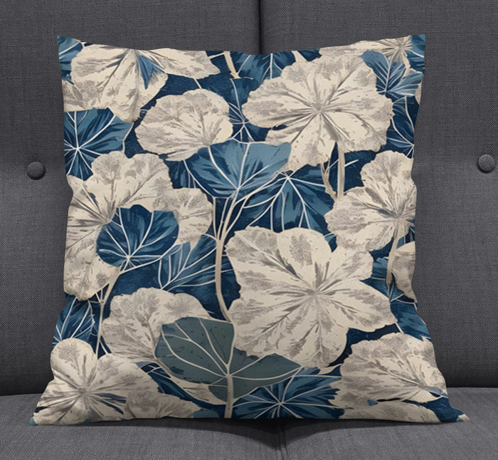 Blue Floral Botanical Pattern Throw Pillow Cover