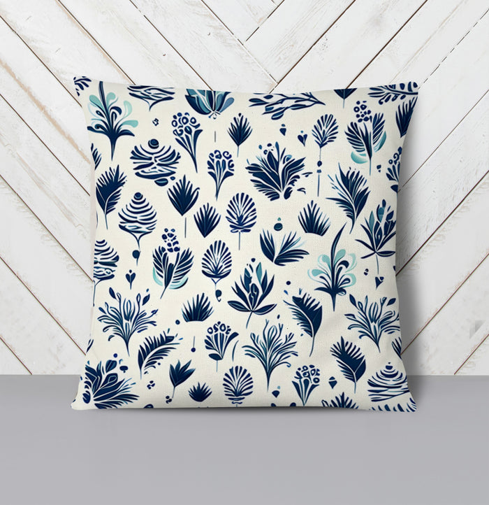 Blue Floral Botanical Pattern Throw Pillow Cover