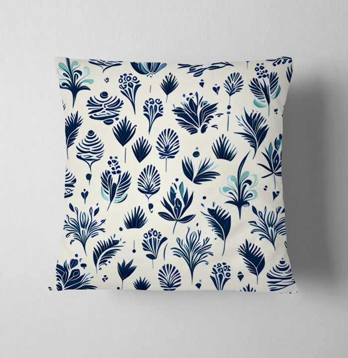 Blue Floral Botanical Pattern Throw Pillow Cover