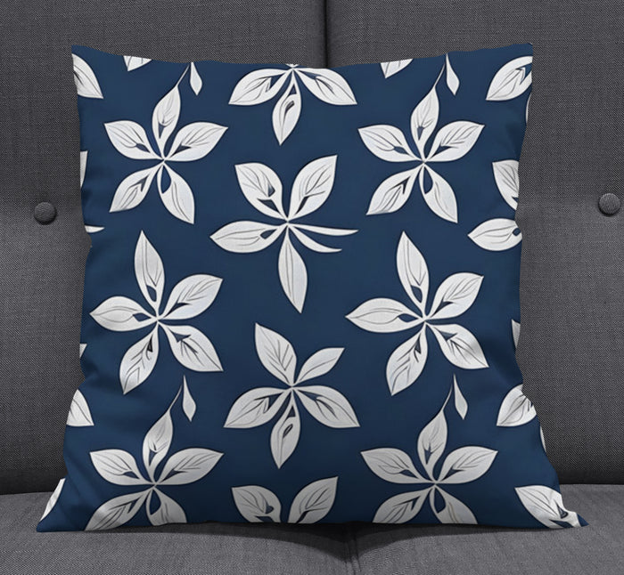 Blue Floral Geometric Pattern Throw Pillow Cover