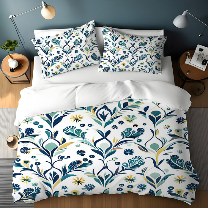 Blue Floral Vine Pattern Duvet Cover