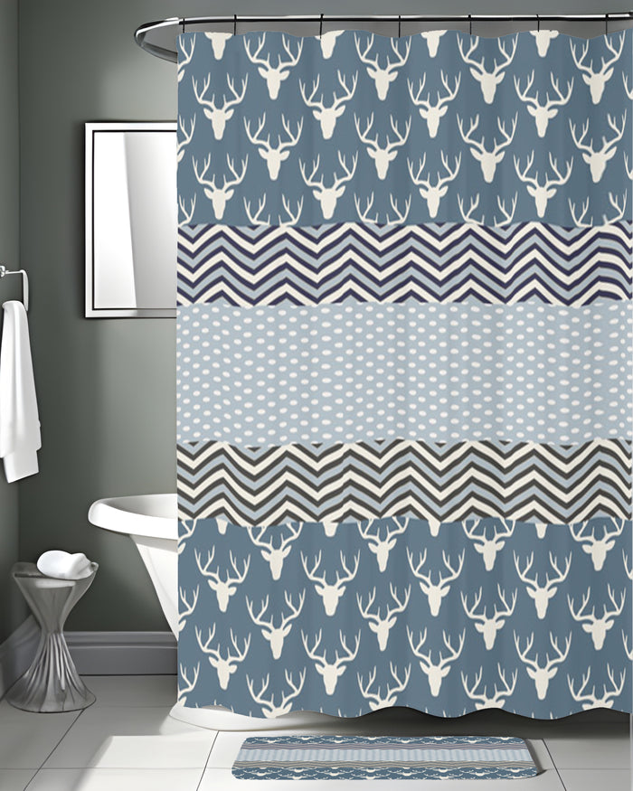 Blue Nordic Folk Stripe Pattern Shower Curtain