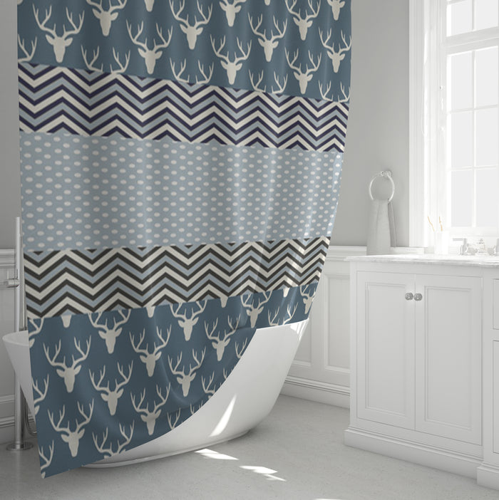 Blue Nordic Folk Stripe Pattern Shower Curtain