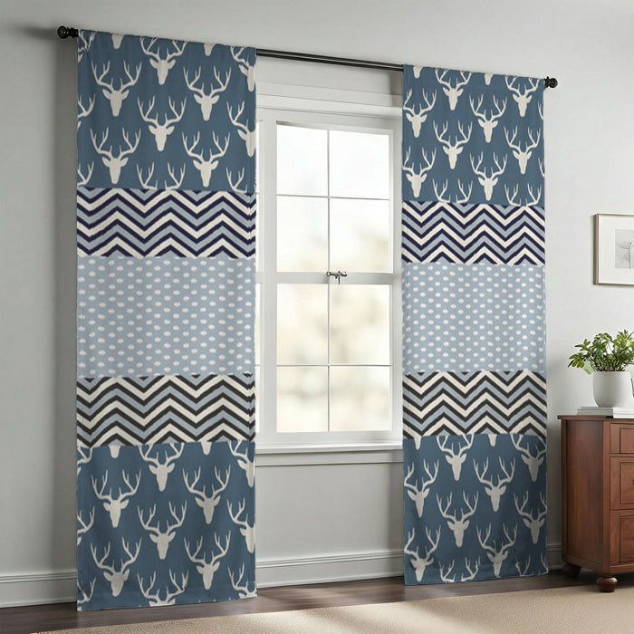 Blue Nordic Folk Stripe Pattern Window Curtains