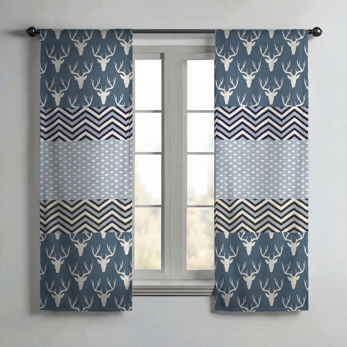 Blue Nordic Folk Stripe Pattern Window Curtains