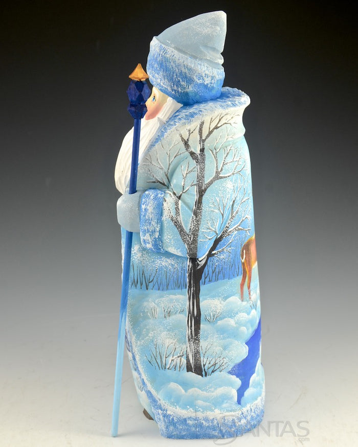 Blue Russian Santa with winter Deer Scenes 9.5 inch