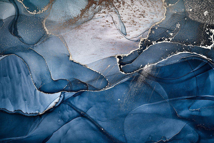 Blue White Gold Ink Abstract-Wall Mural-Eazywallz