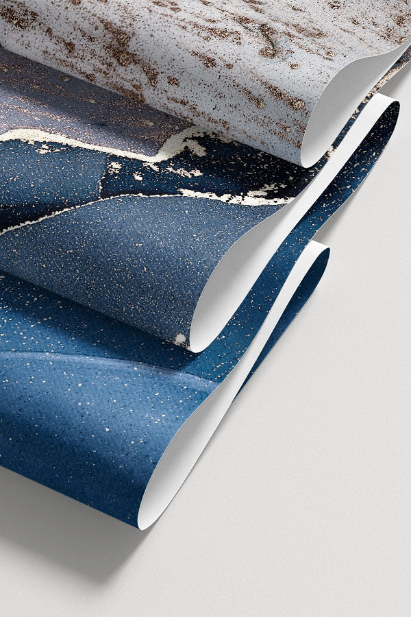 Blue White Gold Ink Abstract