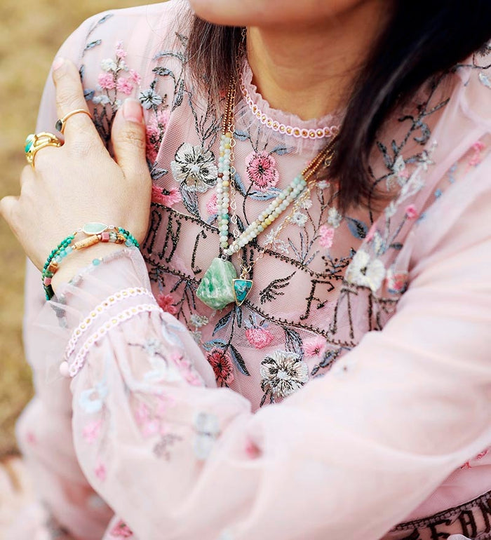 Boho Natural Amazonite Seed Beads & Pendant Necklace