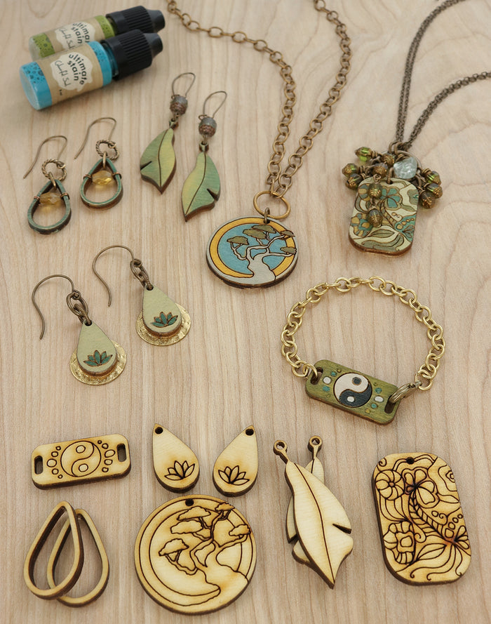 Wooden jewelry and essential oils