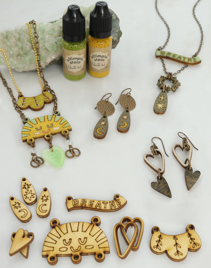 Handmade jewelry and stain bottles