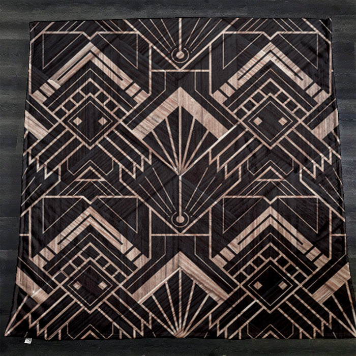 Brown Art Deco Geometric Tile Pattern Fleece Sherpa Blanket