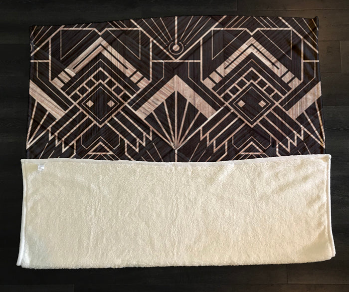 Brown Art Deco Geometric Tile Pattern Fleece Sherpa Blanket