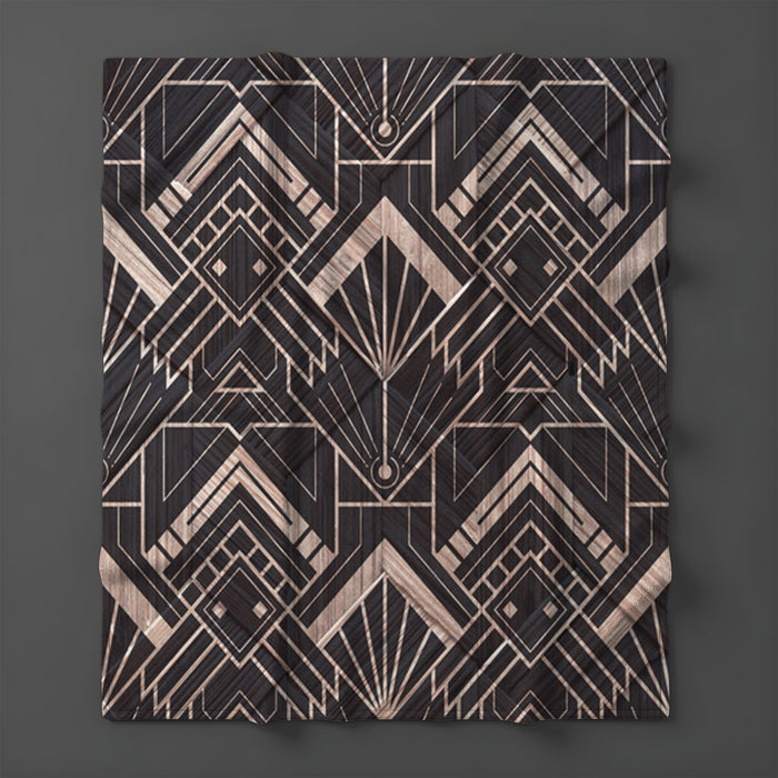 Brown Art Deco Geometric Tile Pattern Fleece Sherpa Blanket