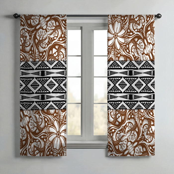 Brown Ornamental Stripe Tribal Pattern Window Curtains