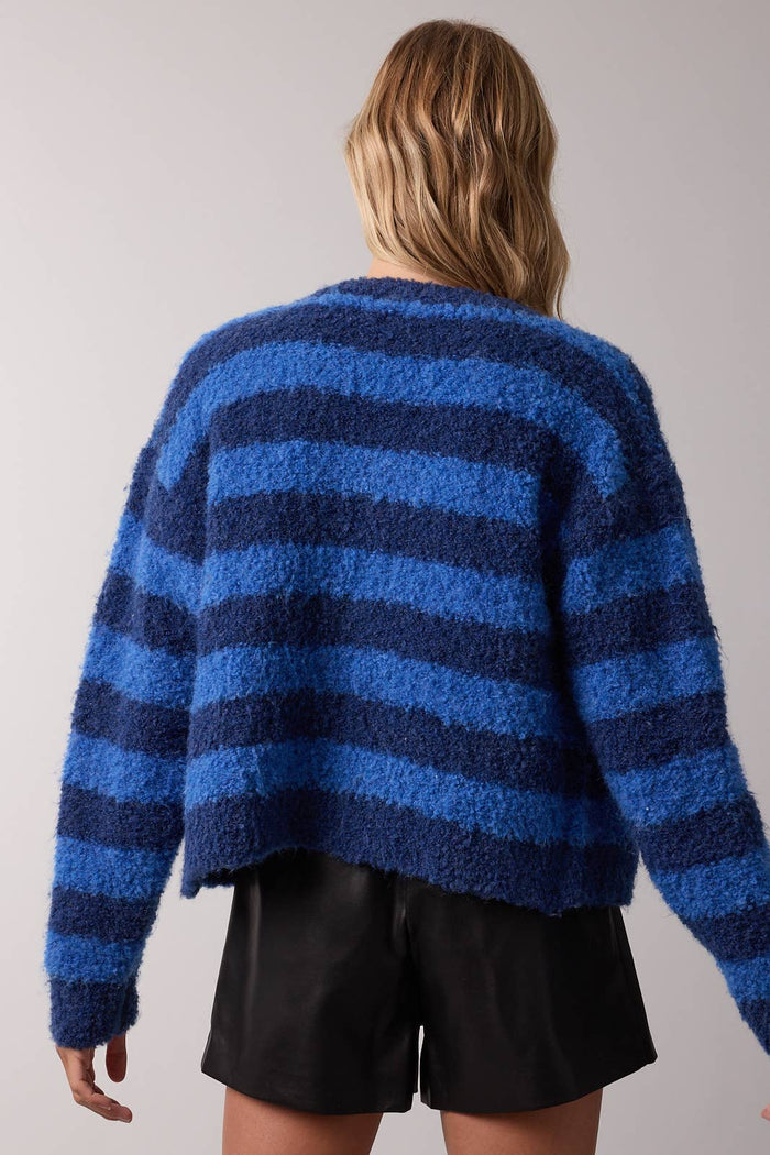 BRUSHED STRIPED BUTTON-UP CARDIGAN