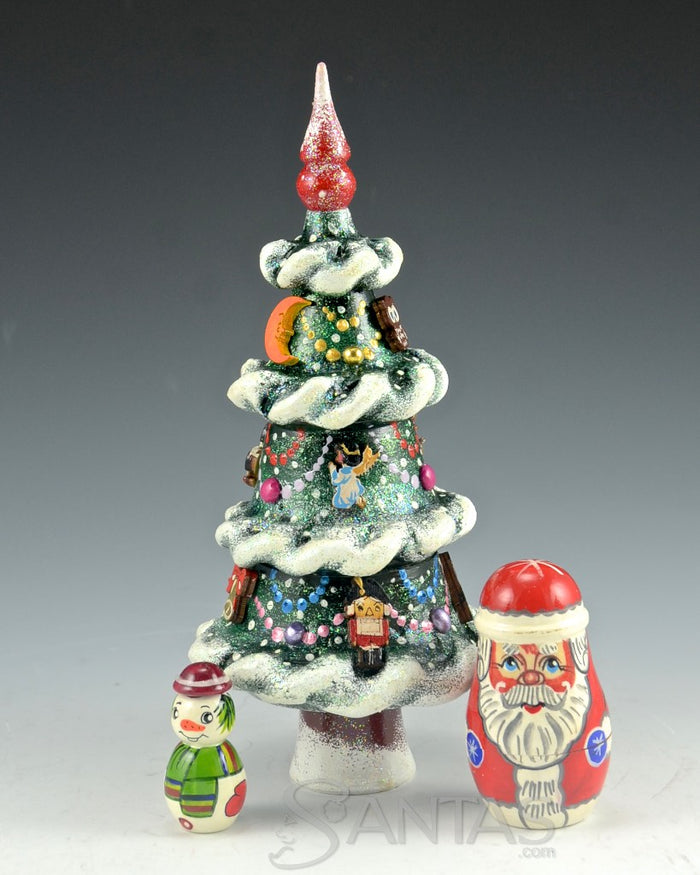 Carved and Frosted Nesting Tree set of 3 pieces - 7 inches