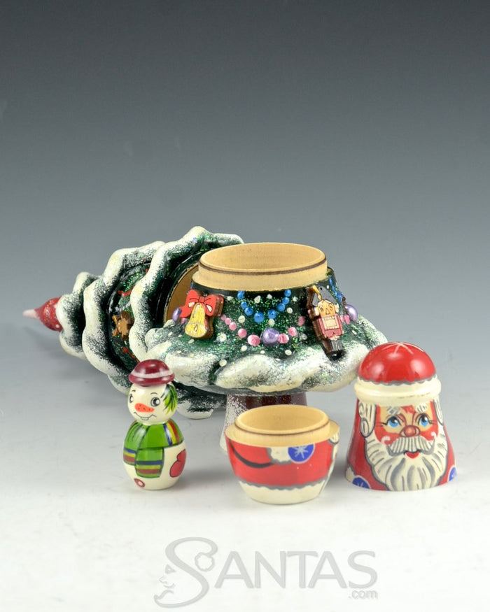 Carved and Frosted Nesting Tree set of 3 pieces - 7 inches