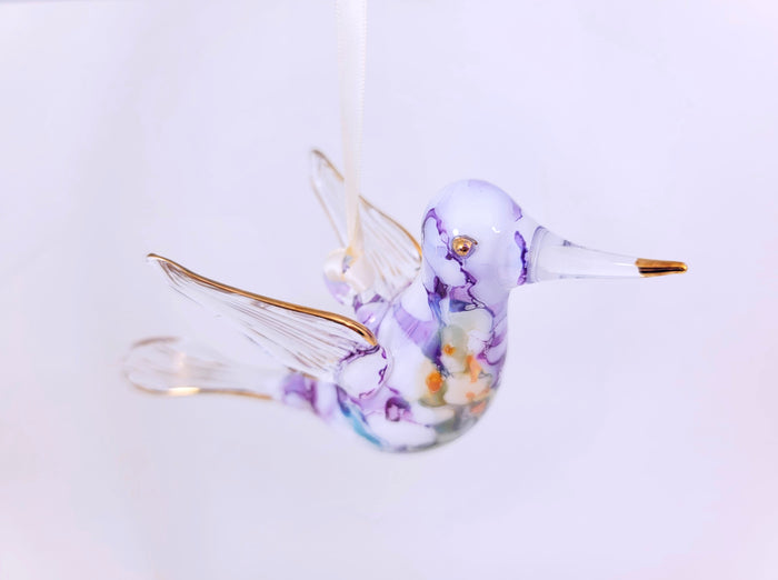 Ceramic Hummingbird Purple Ornament
