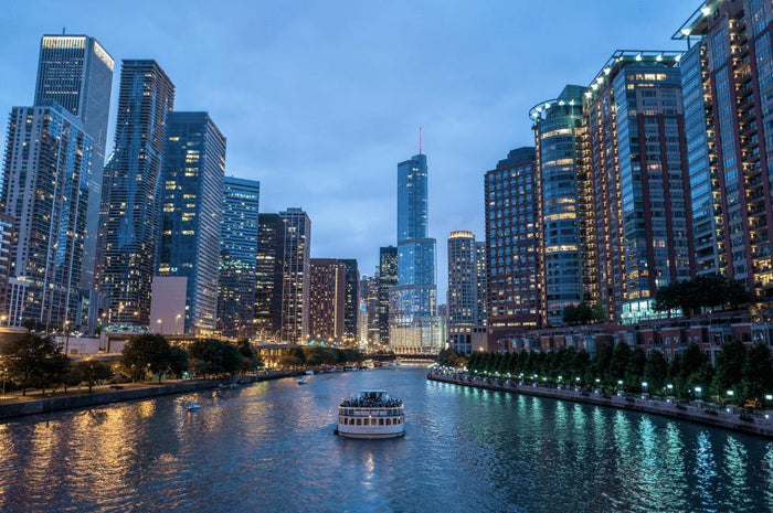 Chicago Skyline at Night Wall Mural-Wall Mural-Eazywallz