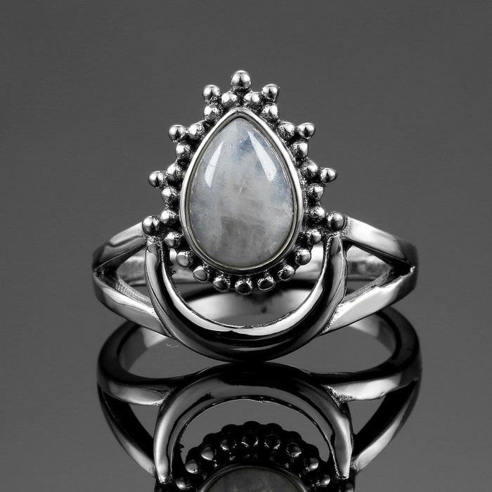 Crescent Moon Silver Moonstone Ring